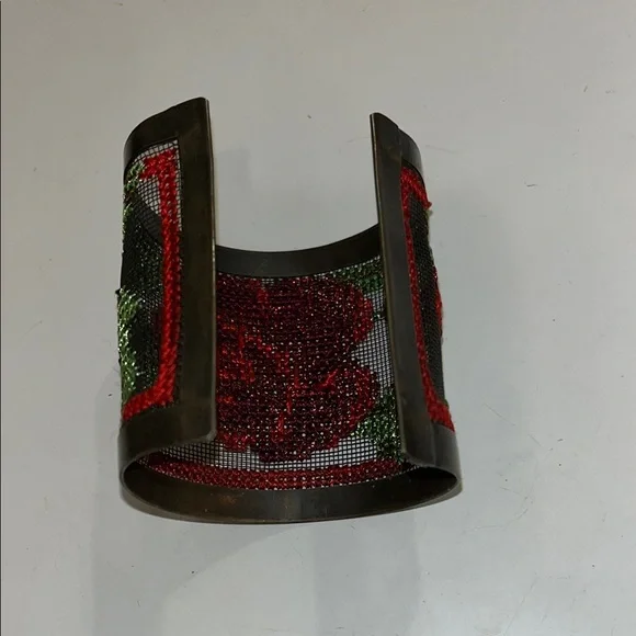 Embroidered Floral Cuff ,”A Red Rose would smell as sweet”…Bracelet Pettipoint